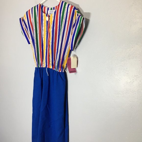 Vintage 80s Clowncore Dress Bright Primary Colors Abstract Rainbow Geometric - Picture 7 of 12